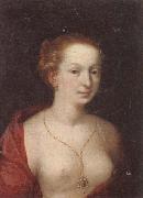 unknow artist A Young girl in a state of undress,wearing a burgundy mantle,and a gold chain and pendant oil painting artist